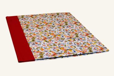 Besonders elegante Mappe mit buntem Florentinerpapier in rot und gold