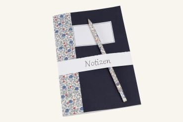 A5 notebook with pencil included, 16 sheets of fine writing paper, stapled binding, colored paper