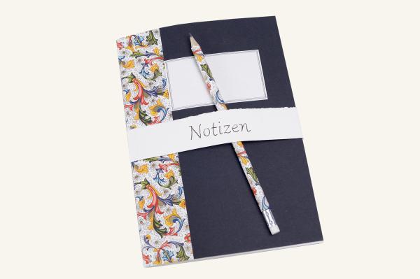 Beautiful notebook with colored paper, 16 sheets, with matching pencil