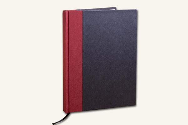 Schreib - und Notizbuch schwarz, mit weinrotem Leinen