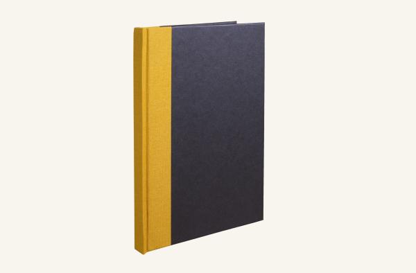 notizbuch schwarz,Leinenrücken senf